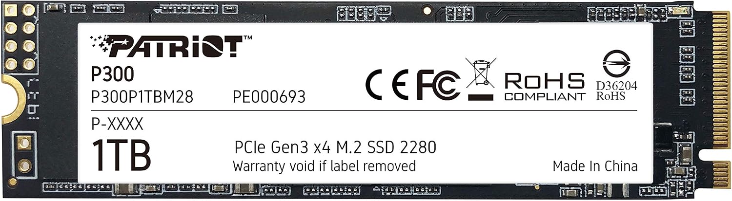 Patriot P300 M.2 2280 PCIe gen 3x4 NVMe SSD 1TB Unitá a Stato Solido interno SSD a Basso Consumo - Velocità Lettura e Scrittura Sequenziale Fino a 2100 MB/s e 1650 MB/s